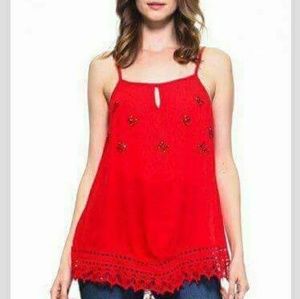 Crochet trim, rhinestone detail cami top